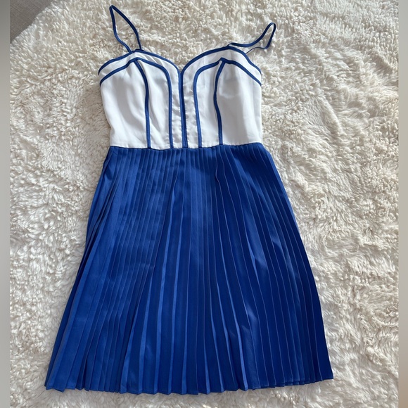 Anthropologie Spaghetti Strap Blue and White Pleated Dress - Picture 1 of 13